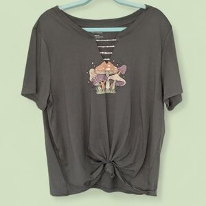 Mushroom Graphic Knot-Front Top w/Crystal Accents 🍄💎